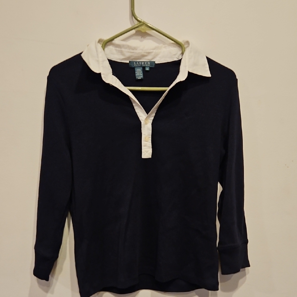 Lauren Ralph Lauren Navy Long Sleeve Polo with White Trim